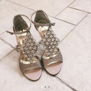 Champagne gold rhinestone strap heels
